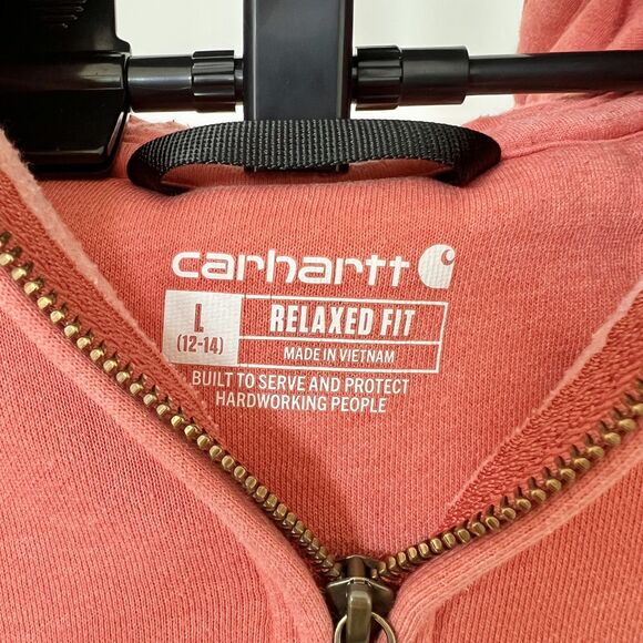 Carhartt Men’s Half Zip Hoodie Sweatshirt Rain Defender Light Orange Coral GUC - Picture 5 of 12